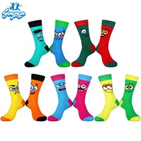 Chaussettes en coton pour hommes Funny Fun Crazy Funky Dress Crew Socks High White Casual Cartoon Print Breathable Anti-Slip Socks