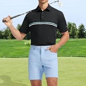 Chemise de golf pour homme à séchage rapide, manches courtes, en coton tricoté, avec rayures sur la poitrine, col boutonné, imprimé numérique, vêtements de sport décontractés - Product Image 1