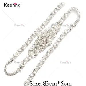 Perla de cristal y diamantes de imitación con cuentas apliques nupcial faja de boda cinturón de hierro en trim WRA-1778