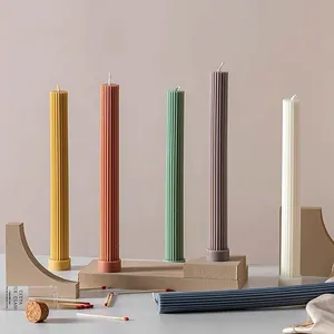 Fabrika popüler satış soya balmumu yün iplik DIY ev dekorasyon uzun çubuk renkli masa mum