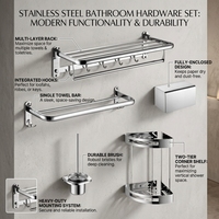 Ensemble d'accessoires de salle de bain en acier inoxydable noir/argent avec porte-serviettes et étagère, ensemble de rangement mural pour accessoires de salle de bain