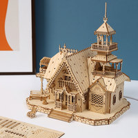 Vente en gros de puzzles 3D en bois, maison de campagne européenne, modèle de construction de villa à assembler soi-même
