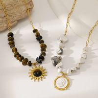 Collier Pendentif Œil de Tigre Naturel Queen Head avec Perles Tournesol Maillard pour Femme, Bijoux Tendance Nouveautés 2026 TGXL15090