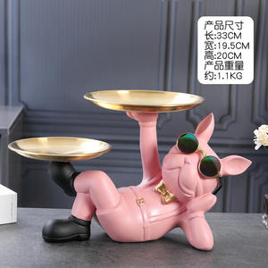 Nouveaux produits <span class=keywords><strong>2023</strong></span> : Statue de Bouledogue <span class=keywords><strong>Français</strong></span> en Résine, Modèle Majordome avec Double Plateau Porte-clés, Chien Original avec Lunettes - Product Image 5