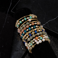 Bracelet Élastique Créatif Plaqué Or Minimaliste avec Perles de Pierre Précieuse Facettées et Perles de Pierre de Soleil