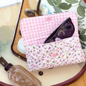 Floral Sunglasses Pouch Storage Bag Organizer Portable Quilted Snap Button <b>Eyeglasses</b> Case - Product Image 1