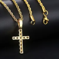 CAOSHI Colliers tendance en acier inoxydable avec chaînes torsadées, pendentifs croix en zircon cubique, laiton, couleur or et argent, pour femmes et hommes