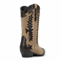 Bottes en jean décontractées mi-mollet personnalisées en usine OEM ODM pour femmes, bottes à talons hauts en cuir suédé marron effet crocodile