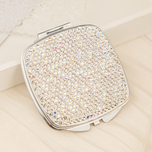 Portable Pastel Colorful Rhinestone Pocket Vanity <b>Mirror</b> Chrome Silver Frame Push Button Latch Dual HD Glass <b>Mirror</b> Wholesale - Product Image 2