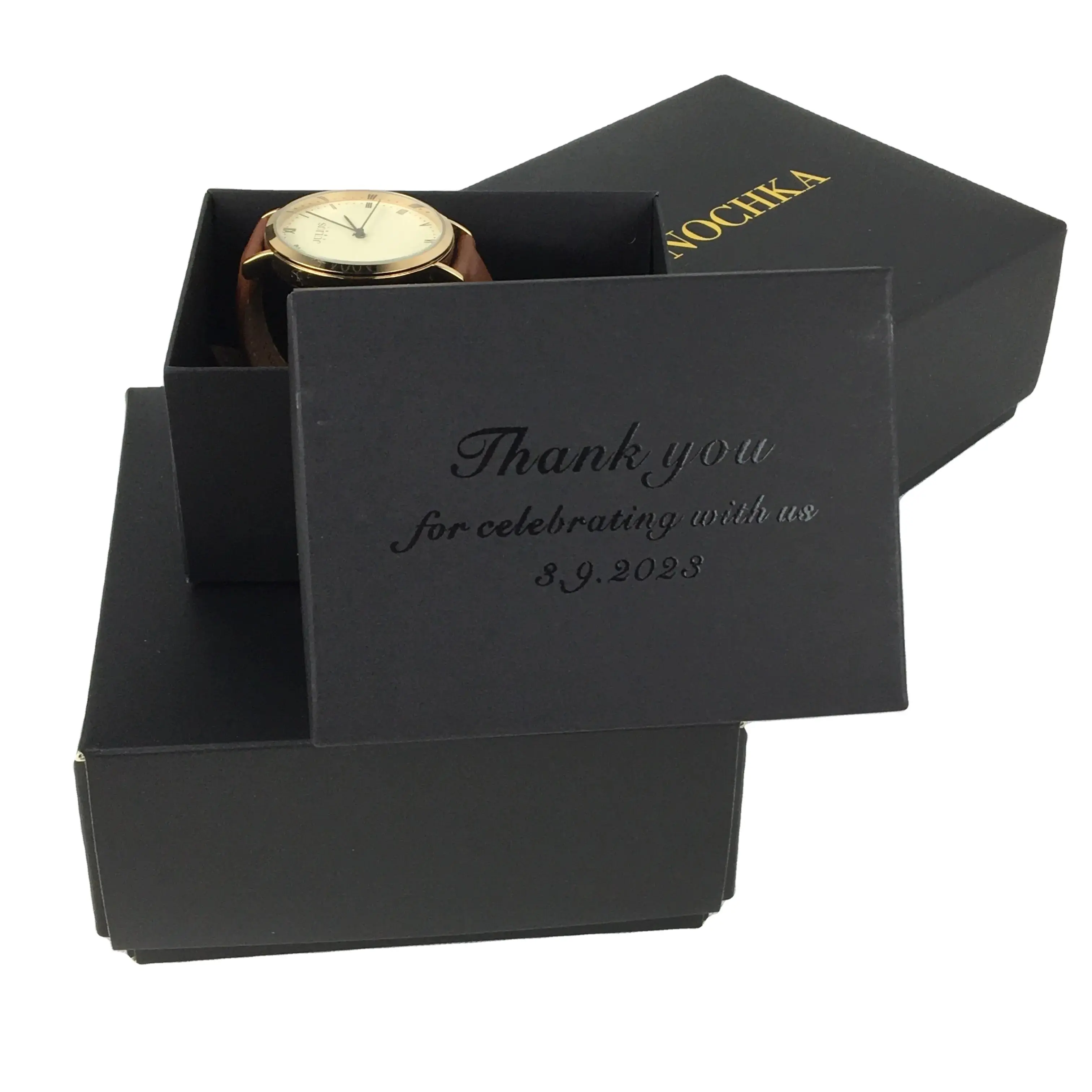 फैशन ब्लैक स्क्वायर उपहार बॉक्स wit ढक्कन एम्बेड किए गए लोगो गहने पैकेजिंग बॉक्स उपहार कलाई घड़ी के लिए उपहार