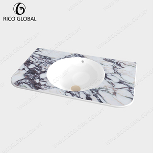 OEM Luxury Marble-Effect Porcelain Integrated Basin for High-End <b>Bathroom</b> <b>Vanities</b> Malaysia Origin - Product Image 6