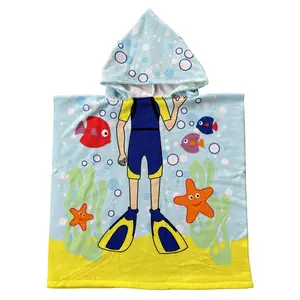 Children Cartoon Hooded Cloak Beach Towel Microfiber Kids Swimming Bath Towel