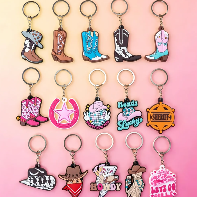 2026 New Design Supplier Bulk Custom Personalized PVC Western Backpack Charms Keychain Cute Bag Charm Gift for Family Friends