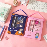 Ensemble de papeterie mignon pour enfants, six pièces, boîte cadeau pour fournitures scolaires, trousse à crayons, stylo, règle, ensemble pour étudiants
