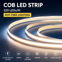 Bande LED COB SMD2835 en PVC flexible blanc, garantie 2 ans, 320/480 LED, DC 12V, 5M, certifiée RoHS/CE, Ra90, dimmable, 50000 heures