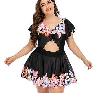 Biquíni de cintura alta com estampa floral, roupa de banho feminina e masculina, maiô tankini com cintura alta, roupa de praia de tamanho grande, 2022