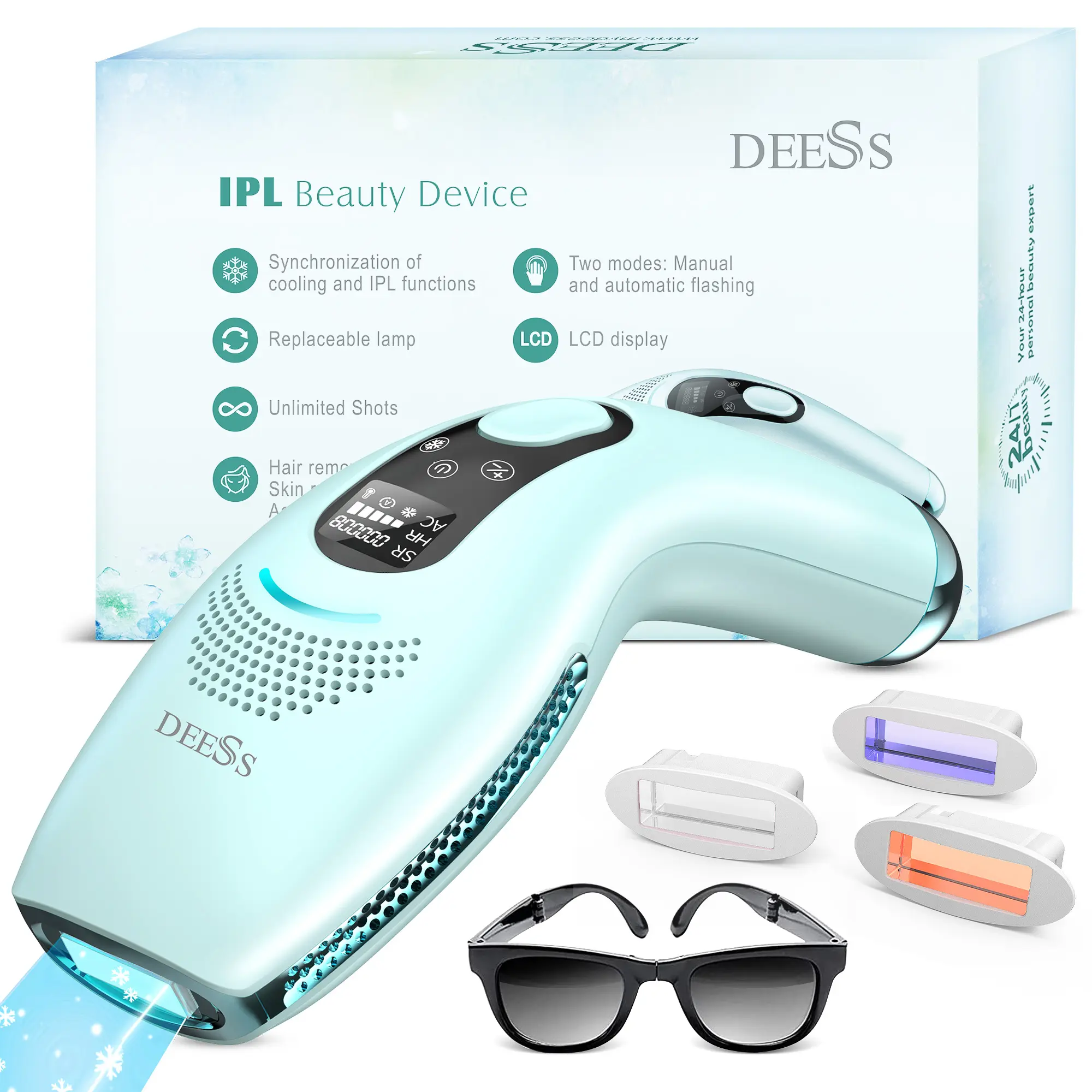 DEESS tragbare ipl-Haarentfernung schmerzlose dauerhafte Eis-Ipl-Laser-Haarentfernung für den Hausgebrauch Ipl Hautverjüngungsgerät