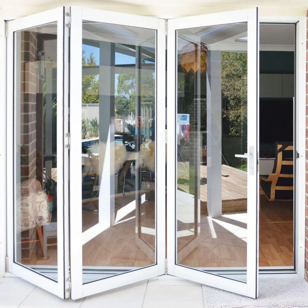 Tempered Glass Bifold Doors Aluminium Folding Patio Outdoor Sliding Folding Door Aluminum Vertical Bi Folding Doors Glass