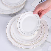 Assiettes de Présentation de 6 à 12 Pouces pour Mariage, en Porcelaine Fine, Assortiment Décoratif Blanches, Assiettes de Table Avec Bordure Dorée