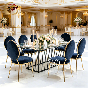 Modern Black Metal Rectangular Wedding <b>Table</b> with <b>Mirror</b> Glass Top for Dining Banquets - Product Image 1