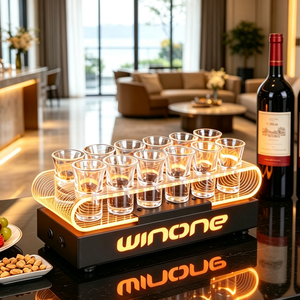 Plateau de service VIP en acrylique avec logo personnalisé, éclairage LED, pour 6 ou 12 verres à shot, idéal pour événements et décoration de bars. - Product Image 3