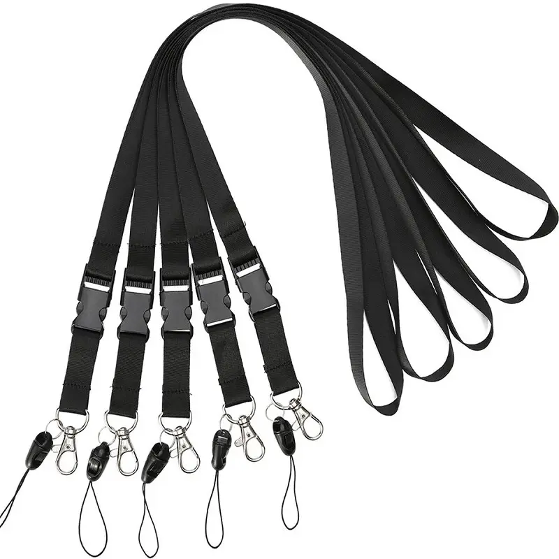 Черный шнурок для ключей с зажимом, шнурок для ключей с отрывным шнурком для телефона