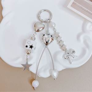 Punk Style Girl Purse Bag Decoration Silver Balloon Heart Charm Keychain Acrylic Star Bead Tassel <b>Keyring</b> for Women Mobile Phone - Product Image 1