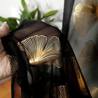 Rideaux Salon Modernes Luxe Feuille d'Or Imprimée Voile Transparent Œillets pour Fenêtre Panneaux de Drapé pour Salon