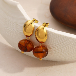 ต่างหูทรงหยดน้ำ ชุบทอง 18k ประดับลูกเรซิ่น สำหรับงานปาร์ตี้ เครื่องประดับแฟชั่น - Product Image 4