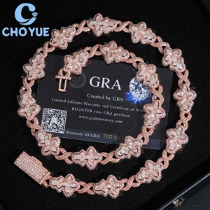 Collar de Cadena Cubana Personalizado Clover de 15 mm, Chapado en Oro Rosa sobre Plata de Ley, con Moissanita, Estilo Hiphop para Hombre, Joyería Iced Out - Product Image 1