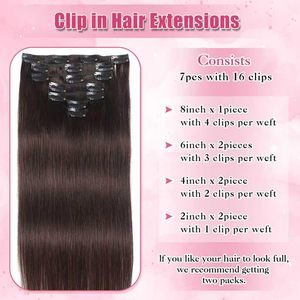 Extensions de cheveux à clipser 100% Remy Lisses 120g 7 pièces Double Trame 18 pouces Brun Foncé Tissages Invisibles Sans Couture pour Femmes - Product Image 6