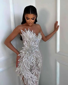 Vestido de Fiesta Elegante Antiestático de Satén con Estampado Digital Vintage, con Encaje, Cristales, Flores y Perlas - Product Image 2