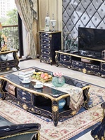 Table basse en marbre et bois massif de style européen, ensemble de salon, design sculpté, minimaliste avec espace de rangement C1702