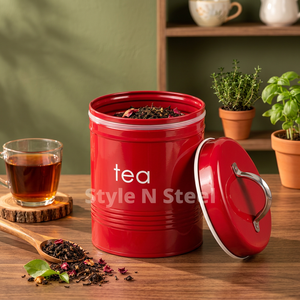 Boîte de rangement pour thé en acier inoxydable rouge avec couvercle à clipser, récipient alimentaire pour comptoir de cuisine - Product Image 2