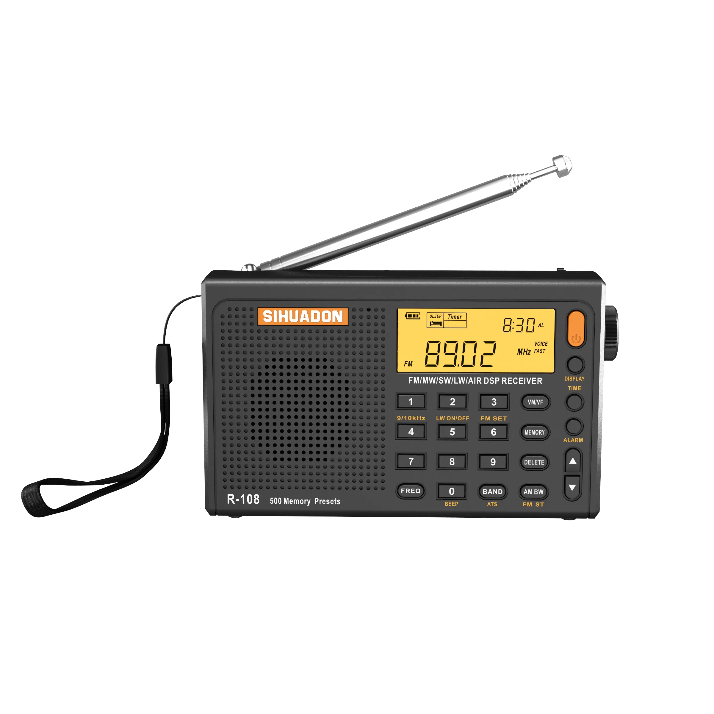Sihuadon R-108 Black Portable Clock Radio FM Stereo/AM/Shortwave LW AIR DSP Receiver