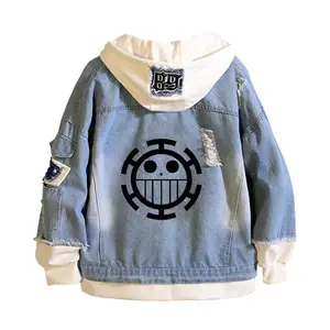 HM0504 KEYING 2023 High-Quality Blank Custom Vintage Fashion Cartoon Men's Denim Jacket With Hoodie