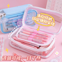 Étui à crayons multifonctionnel mignon pour étudiants, kawaii, anime, dessin animé, grande capacité, pour enfants, lapin, chien, PVC transparent
