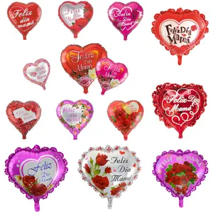 Fabricants de roses imprimées en forme de cœur 24 pouces 18 pouces impression espagnole feuille rouge bonne fête des mères ballons globos al por mayor