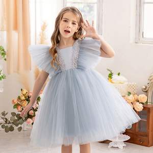Vestidos de graduación de moda para niños de primavera, vestidos de algodón sólido de manga corta para niños, vestidos para niñas - Product Image 2