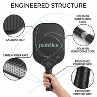 Nouvelle pagaie de pickleball personnalisée en fibre de carbone 2027 avec surface rugueuse et épaisseur de 14 mm ou 16 mm pour le jeu professionnel sur terrain