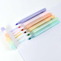 Ensemble de 6 stylos surligneurs pastel macaron, pointe biseautée, couleurs douces, pour l'école, le bureau, la papeterie