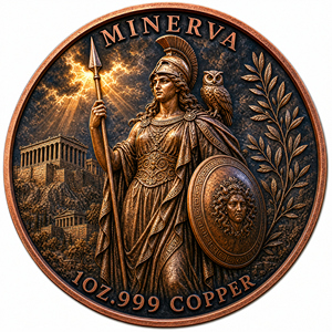 Pièce de monnaie ronde en cuivre fin .999 de 1 oz, Minerva Athéna, déesse <span class=keywords><strong>grecque</strong></span> romaine de la sagesse, en relief, pièce de collection, décoration, cadeau - Product Image 1