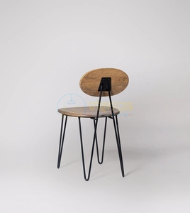 Silla de Madera con Respaldo Redondo Estilo Mid-Century, Patas Metálicas Tipo Hairpin, Mueble de Salón Moderno Industrial, Decoración para el Hogar - Product Image 4