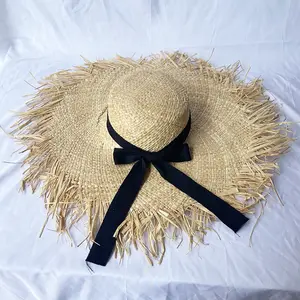ZG ขายส่งฤดูร้อนมือบริสุทธิ์ถักราฟเฟียพู่หมวกฟาง Boho หมวกวันหยุดชายหาด