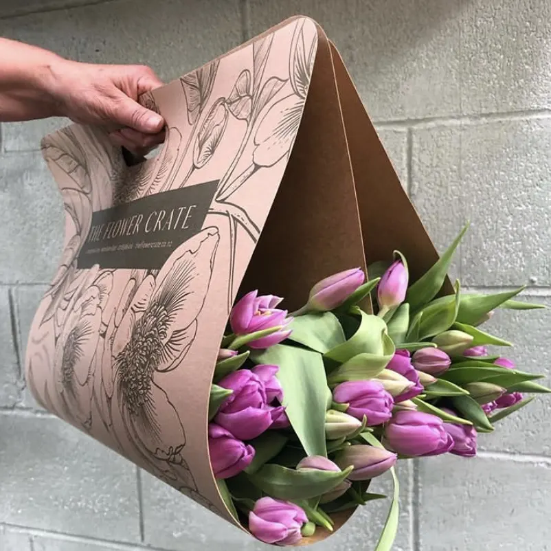 Embalagem de design de tulipa para rosas, à prova d' água, saco de papel personalizado para transportar flores