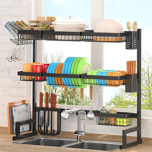 Égouttoir à vaisselle 3 niveaux en acier inoxydable pour évier, support de rangement en fil métallique - Product Image 2