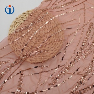 Elegantie Luxe Champagne 95% Polyester 5% Spandex Parel Kralen Pailletten Borduurwerk Mesh Kant Tule Stof Voor Formele Kleding - Product Image 3