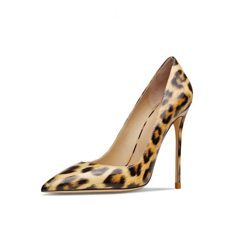 High Quality Women Shoes High Heels Fashion Shoes Pointed Leopard Patent Leather Stiletto Shoes