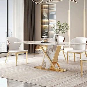 Ensemble <span class=keywords><strong>de</strong></span> table à <span class=keywords><strong>manger</strong></span> moderne <span class=keywords><strong>de</strong></span> luxe en acier inoxydable avec <span class=keywords><strong>6</strong></span> chaises, table rectangulaire en pierre frittée, mobilier <span class=keywords><strong>de</strong></span> <span class=keywords><strong>salle</strong></span> à <span class=keywords><strong>manger</strong></span>, ensemble <span class=keywords><strong>de</strong></span> <span class=keywords><strong>6</strong></span> places - Product Image 3