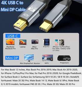 Câble <span class=keywords><strong>USB</strong></span> C 4K 60Hz vers Mini DisplayPort Mini DP pour <span class=keywords><strong>MacBook</strong></span> Pro <span class=keywords><strong>MacBook</strong></span> <span class=keywords><strong>Air</strong></span> ,iphone 15 16 et plus - Product Image 2